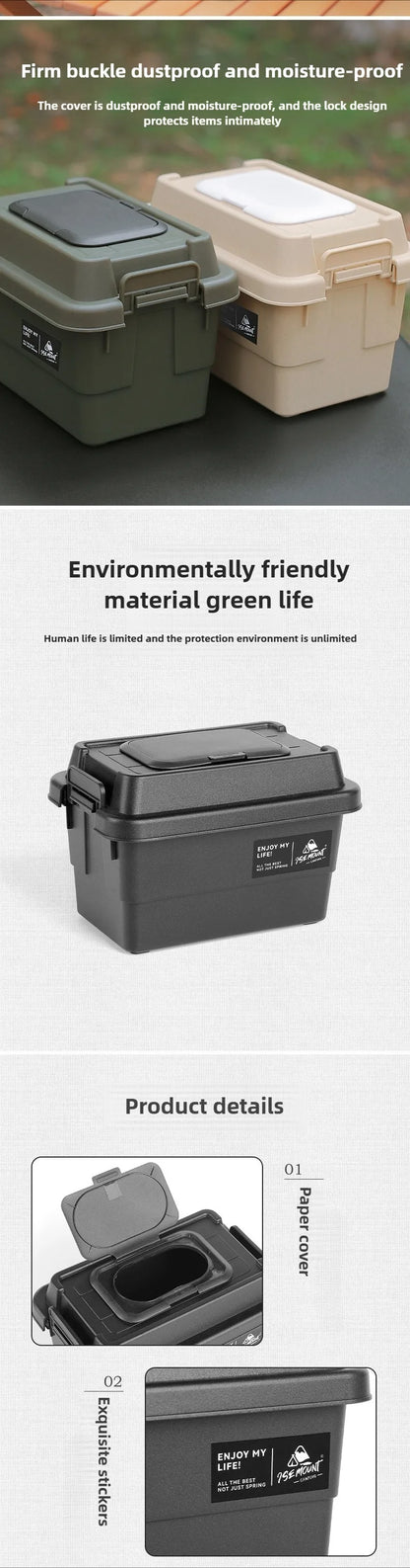 ISE MOUNT Outdoor Tissue Case Desktop Napkin Paper Storage Box Portable 1.1L Camping Picnic Seasoning Bottle Organizer Sundries