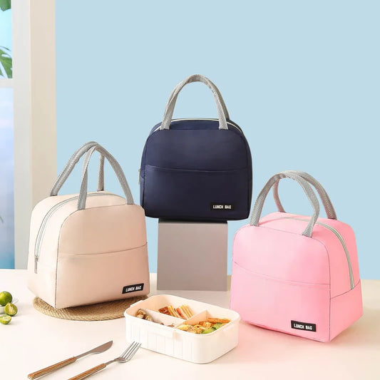 New Solid Color Twill Bento Bag Portable Thermal Bag Thickened Student Lunch Box Bag Bento Bag Meal Bag