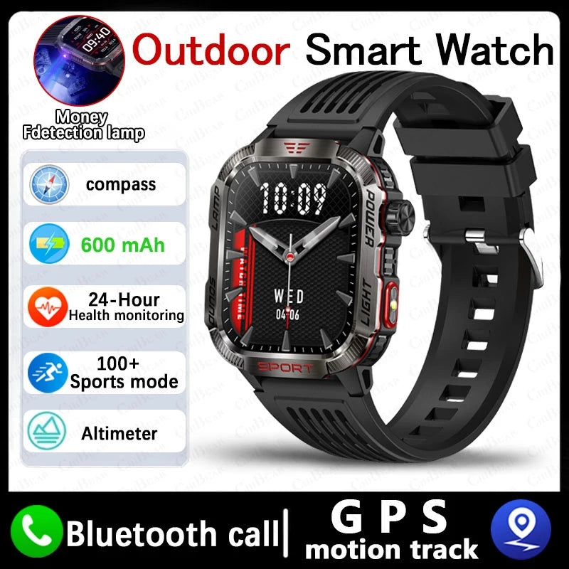 New Military GPS Smart Watch Men Flashlight Compass Waterproof 600mAh Battery Outdoor Sport Tracker Bluetooth Call Smartwatch