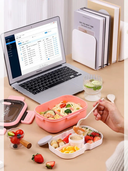 1200ML Double Layer Lunch Box Portable Compartment Salah Fruit Food Box Microwave Lunch Fork and Spoon Picnic Fresh Box