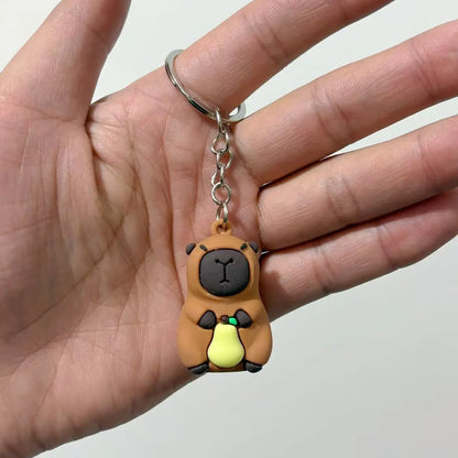 Cute Capybara Keychain Doll Hugging Fruit Series Pendant Cycling Backpack Key Pendant Accessories Ugly Cute Pvc Soft Rubber