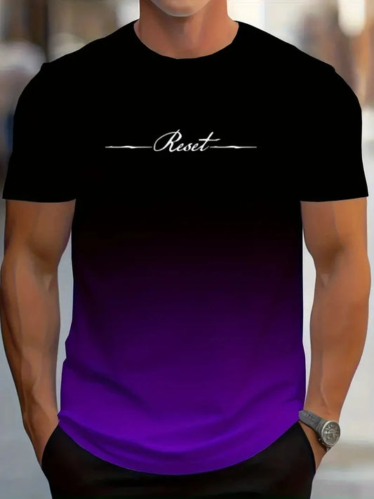 Fashion Gradient Reset Letter Graphic T Shirts Summer Simple Fashion Mens 3D Printed T-shirts Loose Breathable Sports Tees Tops