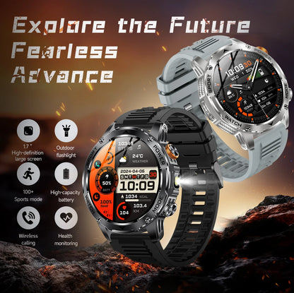 LIGE New Military Outdoor Sport Smart Watch Men Flashlight IP68 Waterproof 1.7" HD Wireless Call Smartwatch 1000mAh Big Battery