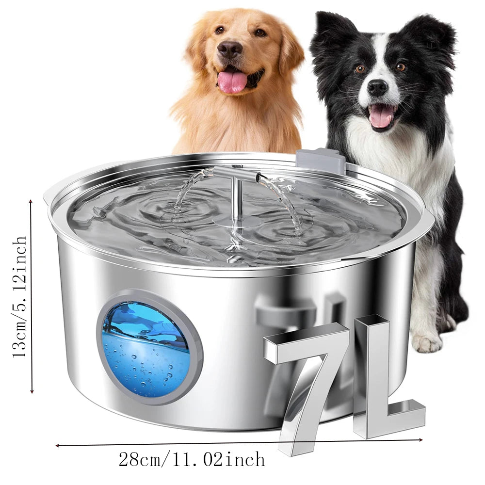 7L Large Capacity Stainless steel Cat Dog Pet Drink Fountain With Water Level Window Silent Water Pump Dispenser USB Water Bowl