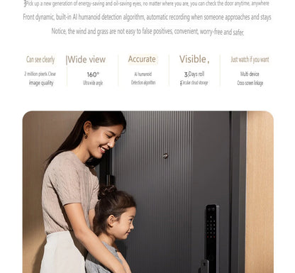 2025 Xiaomi Smart Door Lock 2 Cat Eye Visual Screen Fingerprint Bluetooth NFC Unlock For MiHome Push-pull Lock With Camera