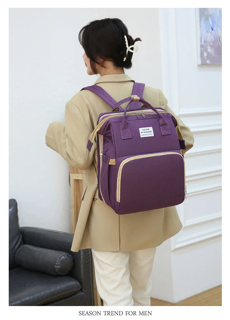 Folding Mommy Bag Multipurpose Portable Folding Crib Bed Large-capacity Baby Backpack Female Mommy Outting Bag Diaper Bags
