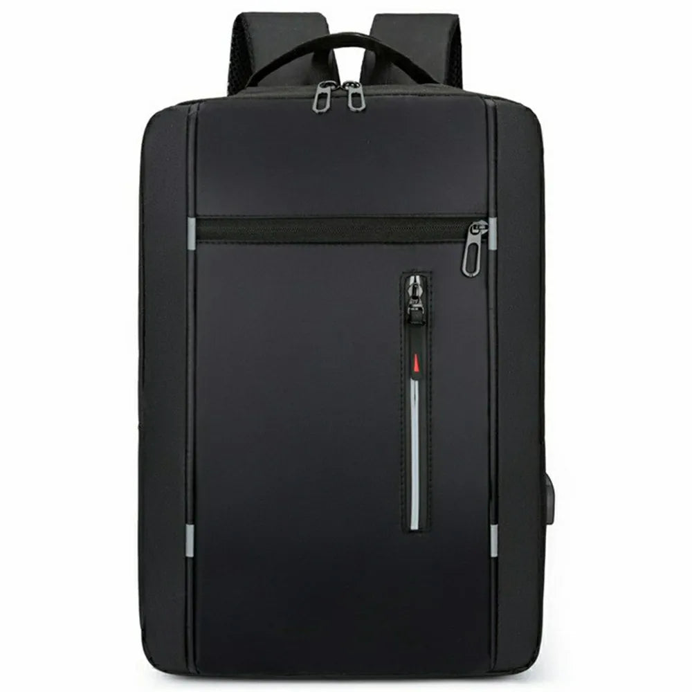 Business Laptop Backpack Men Travel Daypack Waterproof Oxford Cloth School Bag with USB Charging Port - Grey