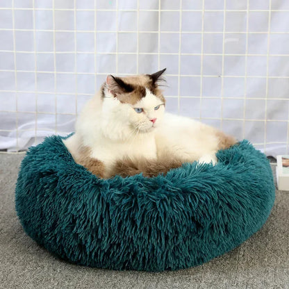Long haired ultra soft pet cat bed plush washable calming bed donut bed comfortable sleeping artifact