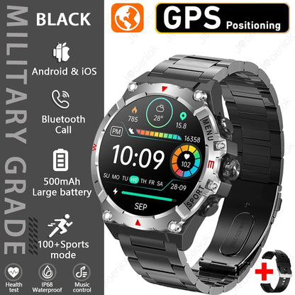 Military GPS Smart Watch Men AMOLED HD Screen Altitude Compass Heart Rate Sports Watch BT Calling IP68&10ATM Waterproof Watch