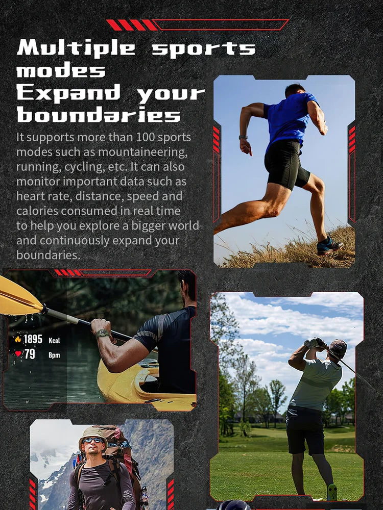 2025New Outdoor Fitness Activities Smart Watch Men Hiking Pedometer Compass LED Flashlight IP68 Waterproof Call Smartwatch