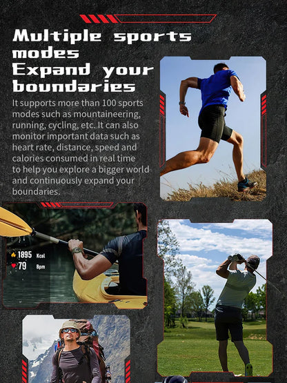 2025New Outdoor Fitness Activities Smart Watch Men Hiking Pedometer Compass LED Flashlight IP68 Waterproof Call Smartwatch