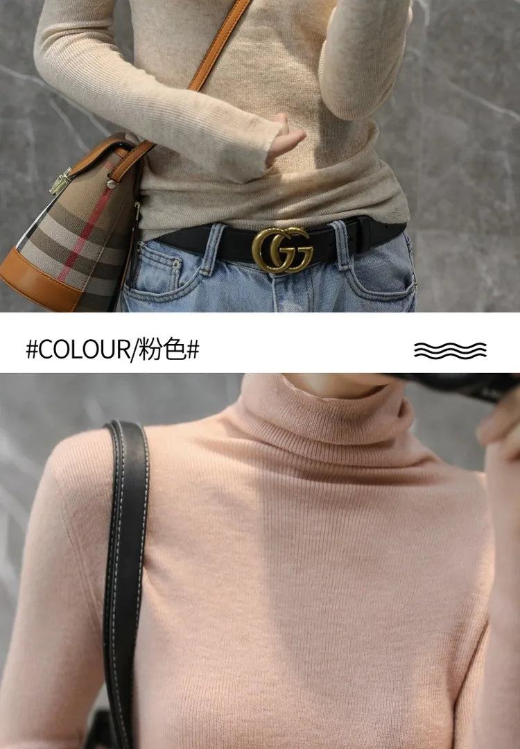 2023 New autumn/winter cashmere sweater women's turtleneck pullover ultra-thin pile neck sweater wool knit