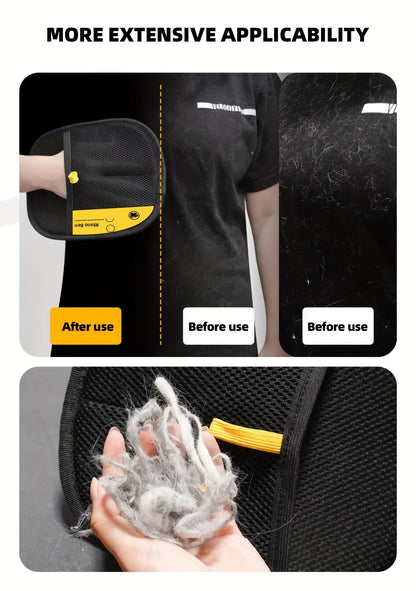 Upgrade Edition Large Pet Static Hair Removal Gloves - Black Polypropylene Cat Grooming Gloves with Yellow Accents