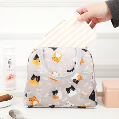 Large Capacity Lunch Bags Children's Cartoon Printed Lunch Bag Portable Picnic Tote Waterproof Heat Insulation Food Storage Bags