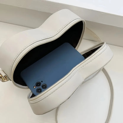 Hot Selling Heart Crossbody Bag Women's Solid Color PU Leather Versatile Sweet Shoulder Bag Fashion Handbag-tan