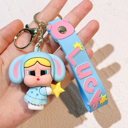 malefic keychain Powerpuff Girls Creative Keychain for Women Men Fans Cartoon Cute Silicone Doll Pendant Keyring Gifts Keys Hold