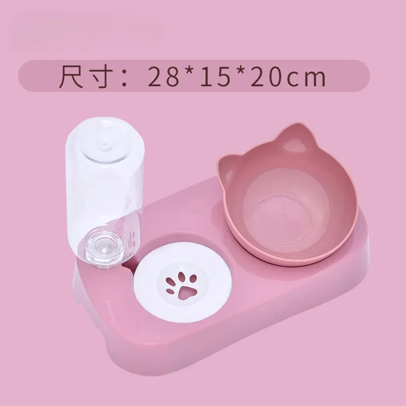 Pet Cat Bowl Automatic Feeder 3-in-1 Dog Cat Food Bowl With Water Fountain Double Bowl Drinking Raised Stand Dish Bowls For Cats