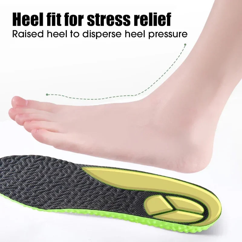 Sports Shock Absorption Insole Green PU Memory Foam Breathable Arch Support Orthopedic Shoes Pad Men Women Feet Care Shoes Pad