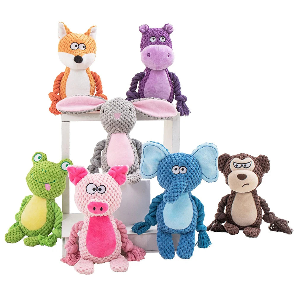 Dog Enrichment Toy Cute Animal Rope Dog Toy Plush Puppy Chew Pet Squeak Toy Cartoon Interactive Games For Dogs Stuff For Dogs