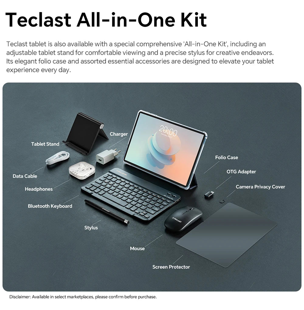 Teclast P30T Android 15 Tablet 10.1" IPS Max 12GB RAM 128GB ROM T606 8-core 6000mAh Keyboard/Case/Mouse/Stylus/Headphone/Stand