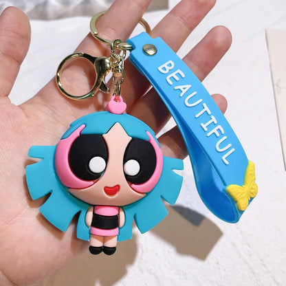 malefic keychain Powerpuff Girls Creative Keychain for Women Men Fans Cartoon Cute Silicone Doll Pendant Keyring Gifts Keys Hold