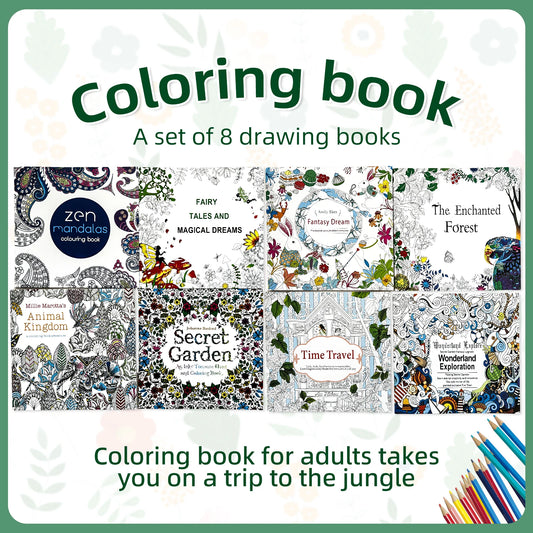 1 set of eight 24-page mandala flower coloring books for children and adult graffiti drawings