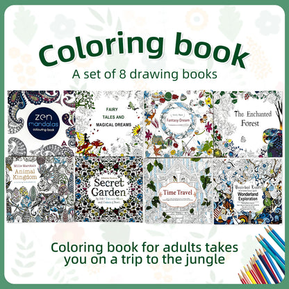 1 Set of 8 Adult Advanced Coloring Books Concentration Improvement Highly Difficult Patterns Free Play Fashion Gifts