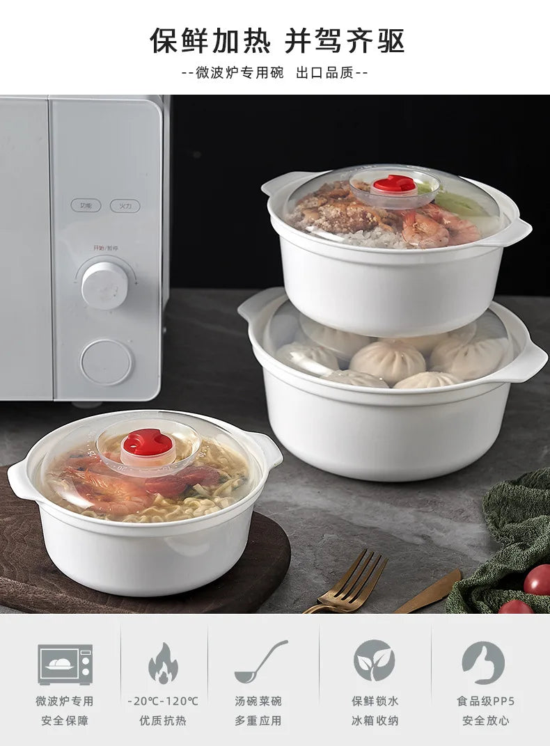 Microwave Oven Special Box Household Plastic Heating Fresh Keepeing Box with Lid Steamed Bun Instant Noodles Kitchen Bowl