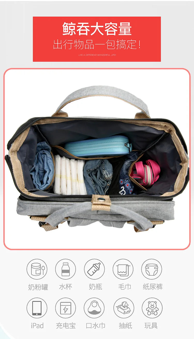 Folding Mommy Bag Multipurpose Portable Folding Crib Bed Large-capacity Baby Backpack Female Mommy Outting Bag Diaper Bags
