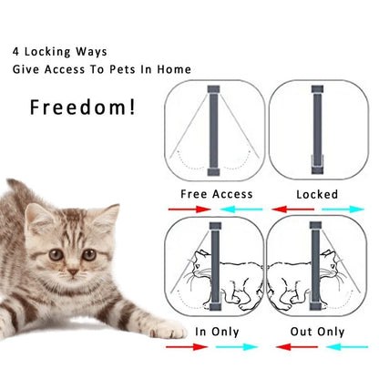 Cat Flap Door Magnetic Pet Door with 4 Way Lock for Cats Controllable ABS Plastic Gate Puppy Kitten Safety in&out Pet Doors Kit