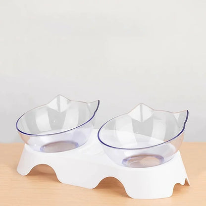 Pet Double Bowl Cat Bowl Dog Bowl with Stand Transparent Double Bowl Pet Feeding Cat Water Bowl Cat Food Pet Bowl Dog Feeder