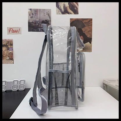 Casual PVC Clear Backpack Large Capacity with Multi-pockets Students Bookbag See Through Waterproof Transparent Backpack Travel