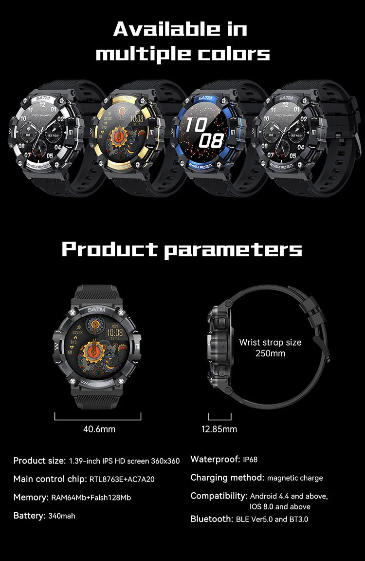 1.39 Inch Bluetooth Calling AI Voice IP68 Waterproof Round Sports Fitness Smart Watch For Men