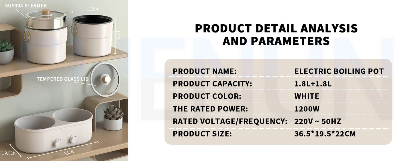 Electric Hot Pot Split -Shaped Electric Cooker Frying All -in -one Cooking Pot Multifunctional Electric Boiled Pot