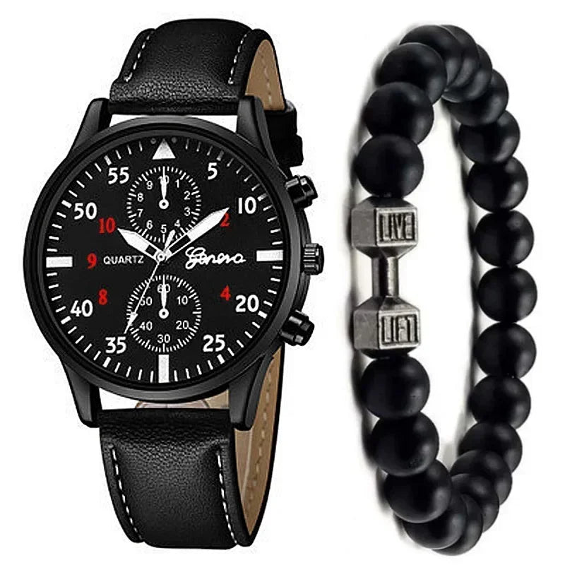 4/2/1pcs Men Sports Watches Set Man Business Quartz Wristwatch Luxury Brown Leather Bracelet Men Casual Clock Watch（NO Box）