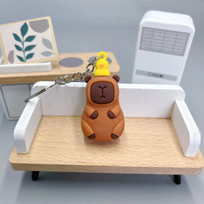 Cute Capybara Keychain Doll Hugging Fruit Series Pendant Cycling Backpack Key Pendant Accessories Ugly Cute Pvc Soft Rubber