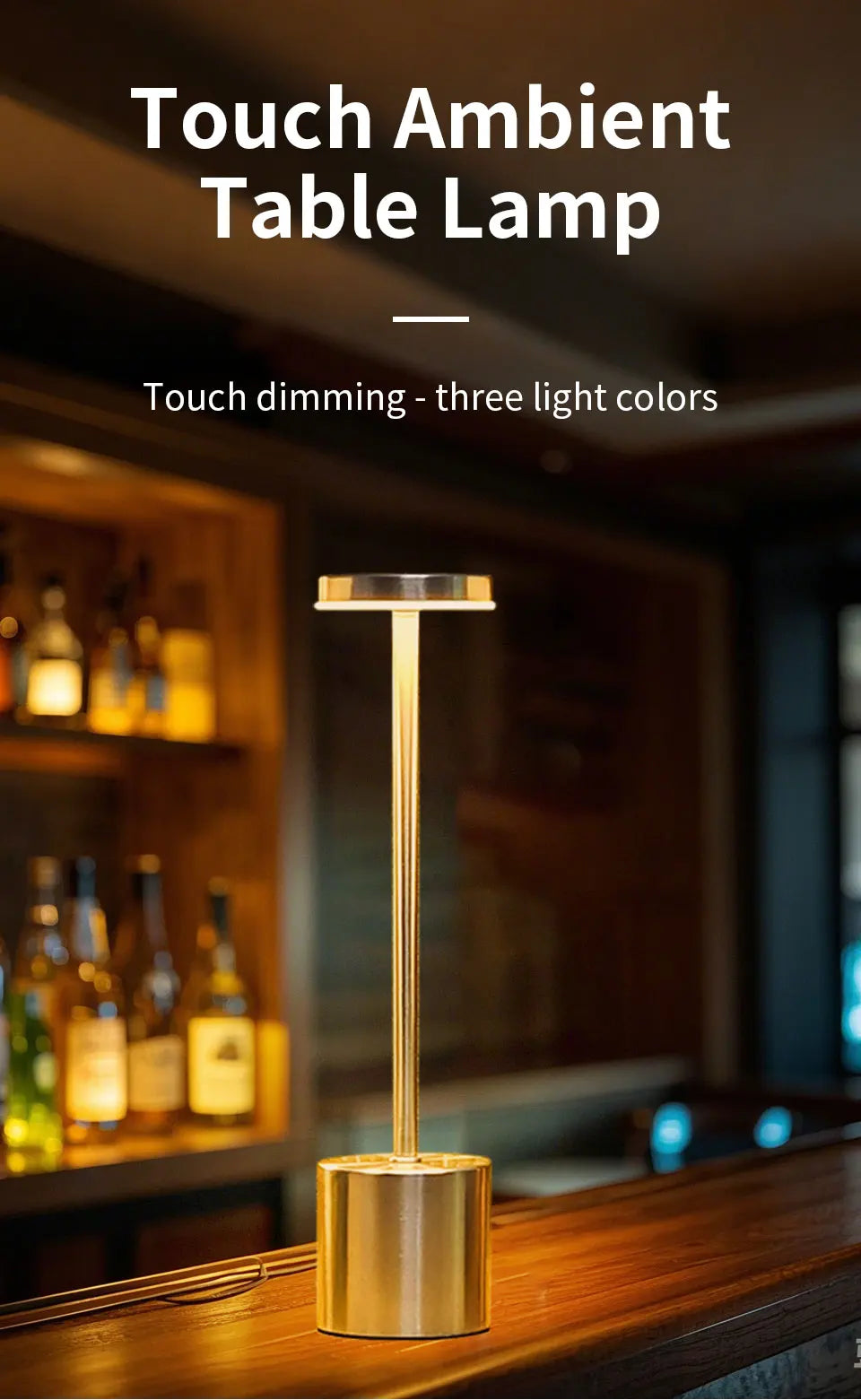 2pcs USB Rechargeable LED Desk Lamp Stepless Dimming Tricolor Touch Night Light Bedside Light Bar Hotel Decoration