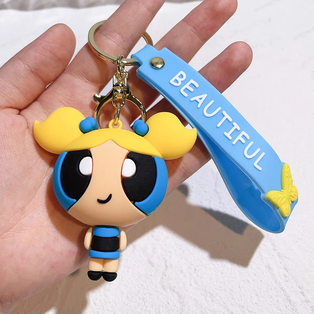 malefic keychain Powerpuff Girls Creative Keychain for Women Men Fans Cartoon Cute Silicone Doll Pendant Keyring Gifts Keys Hold