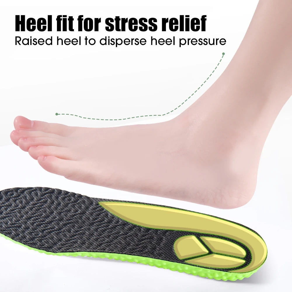 Sports Shock Absorption Insole Green PU Memory Foam Breathable Arch Support Orthopedic Shoes Pad Men Women Feet Care Shoes Pad
