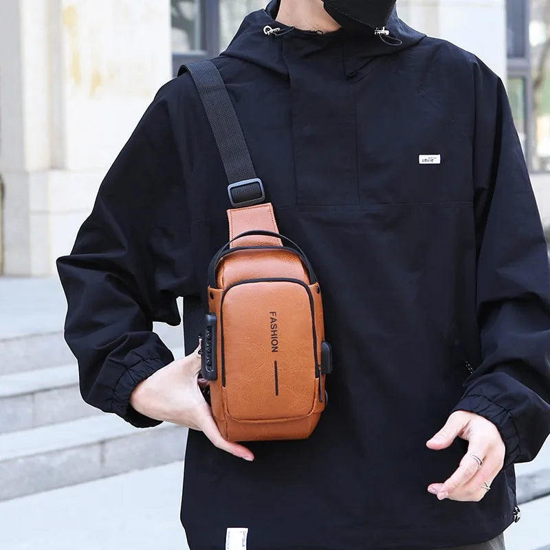 Men's Multifunction Anti-theft USB Chest Bag, Sling Shoulder Bag, Password Lock Crossbody Bag Suitable for Cycling