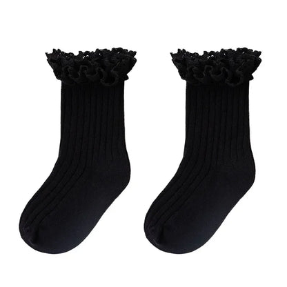 Korean Baby Children Girls Cute Striped Socks Kids School Uniform Stockings Princess Floral Ruffled Long Socks Mid-calf Socks