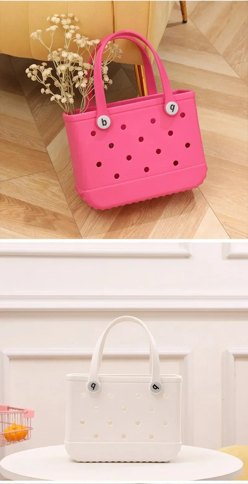 Waterproof Summer Storage Basket Mini Kid Beach Bogg Bag Women Shopping Bag Picnic Rubber Jelly Tote Bogg Bag Kid Purses