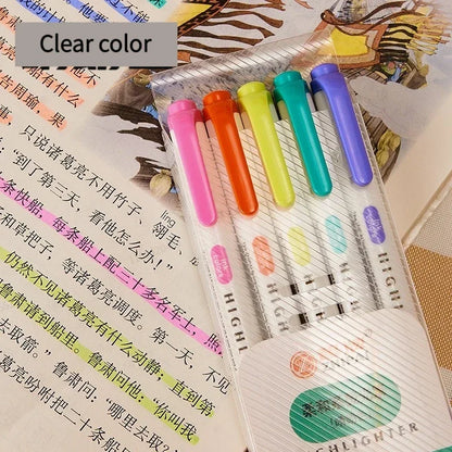 5 Colors/box Double Headed Highlighter Pen Set Fluorescent Drawing Markers Highlighters Pens Art Japanese Cute Pastel Stationery