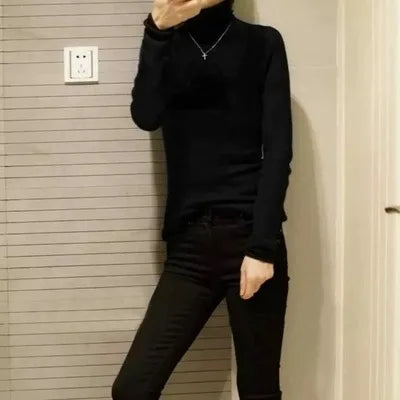 2023 New autumn/winter cashmere sweater women's turtleneck pullover ultra-thin pile neck sweater wool knit