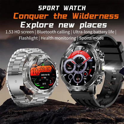 Outdoors Smart Watch Men Women BT Call Health Music 800Mah Battery Smartwatch Flashlight Compass Sports Fitness IP68 Waterproof