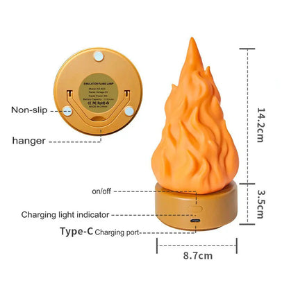 Hanging Fake Fire Lamp 3D Rechargeable Night Light Cozy Lighting 3 Mode LED Fireplace Candles Apartment Patio Outdoor Camp Decor