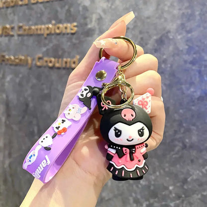 MINISO Cartoon Sanrio Cute Gothic's PVC Key Chain Bag Pendant Doll Rebellious Kuromi Pendant Car Key Chain for Kid Birthday Gift