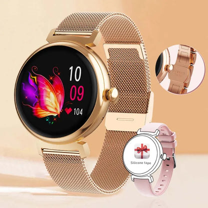 Bluetooth Call Smart Watch Screen Always Display 1.04 inch AMOLED Screen Fashion Ladies Smartwatch Metal Body Small Screen Watch