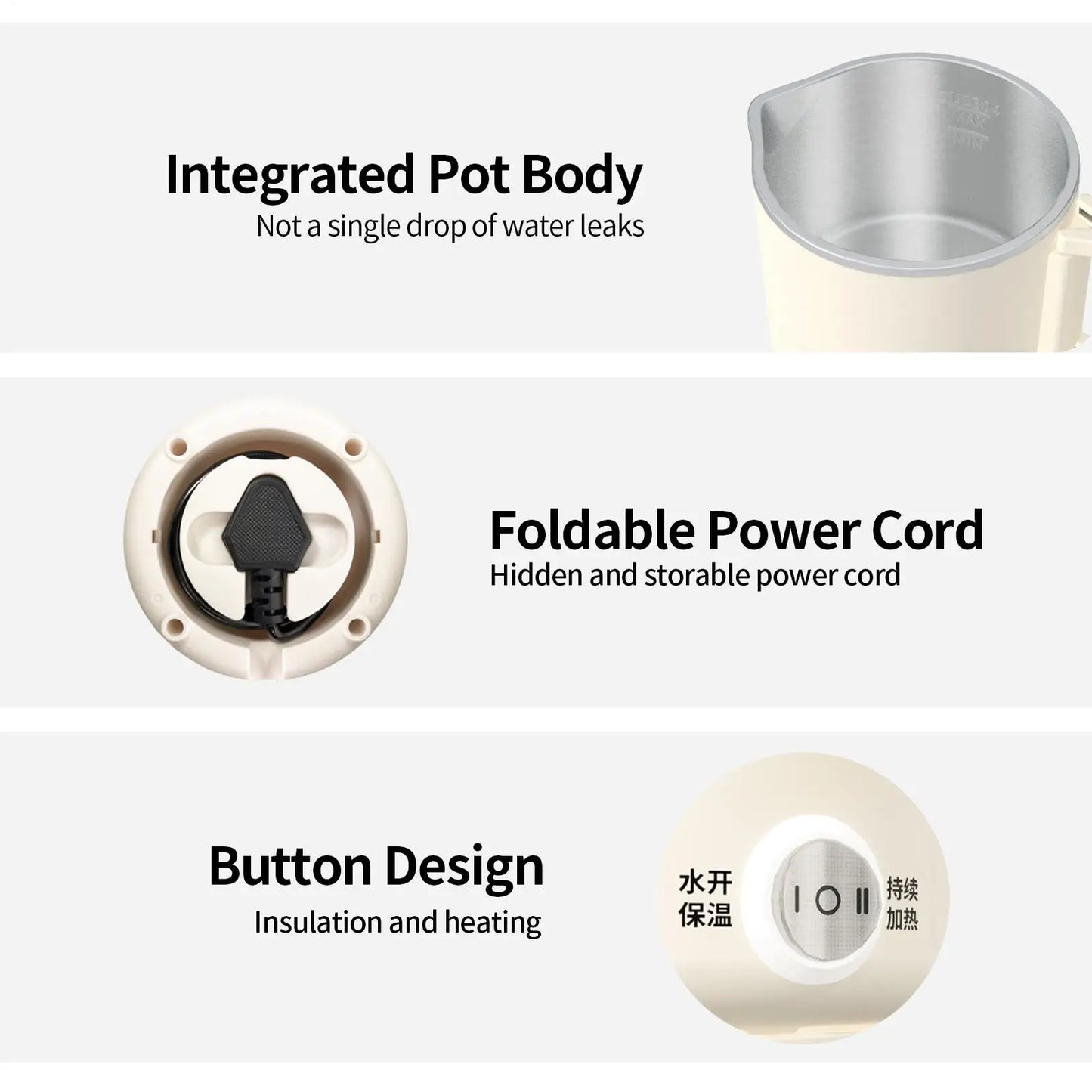 Foldable Electric Kettle 1L Folding Electric Kettles For Boiling Water Fast Boiling Machine With Steamed Egg Rack For Picnic