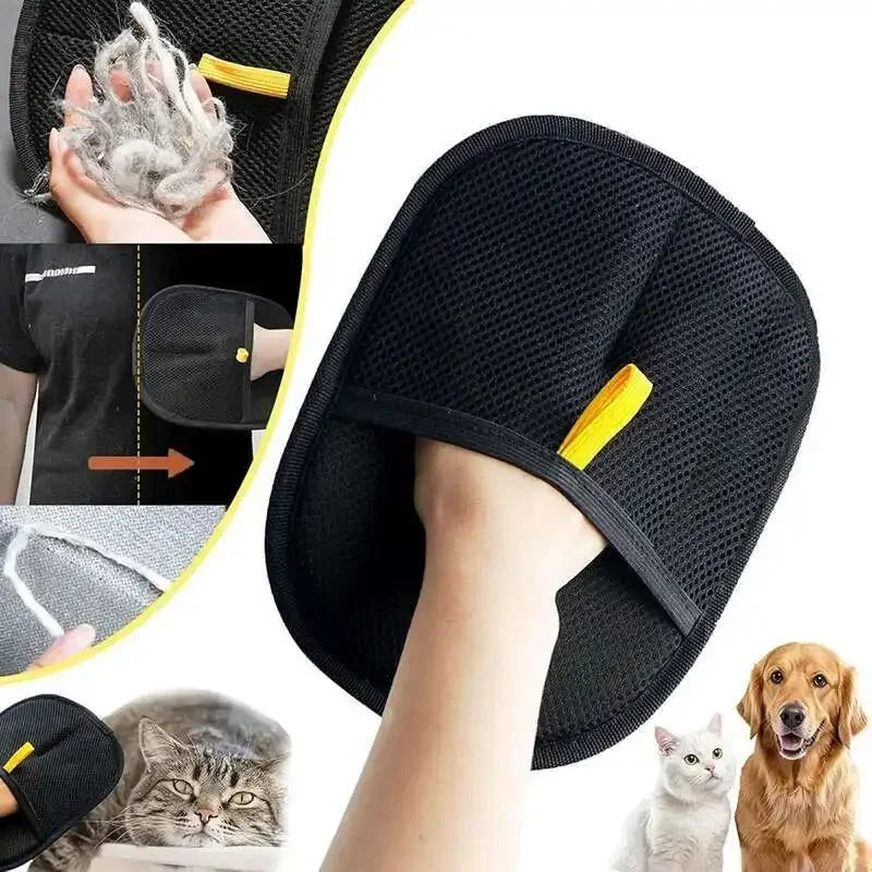 Pet Hair Removal Set Tool Reusable Static Removal Gloves Double-Sided Grooming Gloves Remove Dog Cat Fur Hair for Carpets Sofa